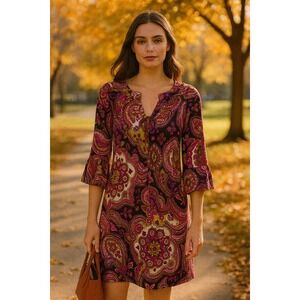 Jude Conally floral paisley shift dress size small boho autumn comfy‎ career